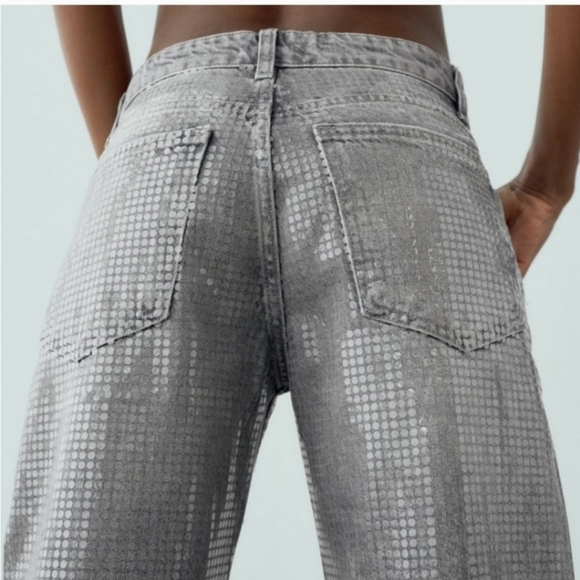 ZARA WIDE LEG SEQUIN FOIL JEANS - Picture 11 of 11